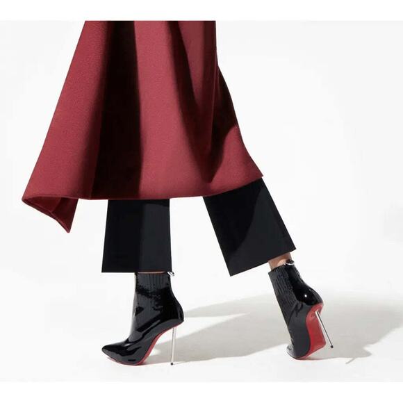 Christian Louboutin Epic Boot 100 Black Patent Stiletto Heel Ankle Bootie 36.5 - Picture 5 of 12